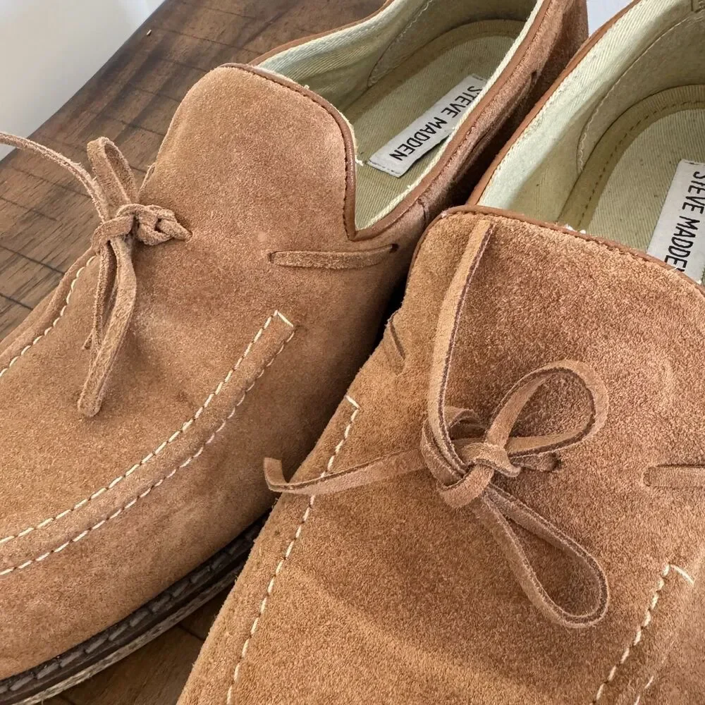 Steve Madden Suede Slip On Loafers Men's Size 8.5 Brown Moc Toe Casual Shoes